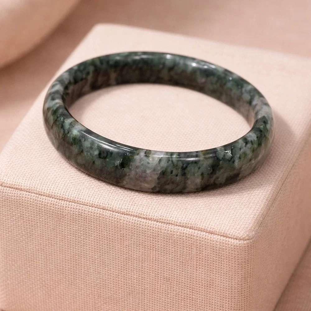 Moss Agate Stone Bangle Bracelet Polished Green Bracelet Natural Gemstone